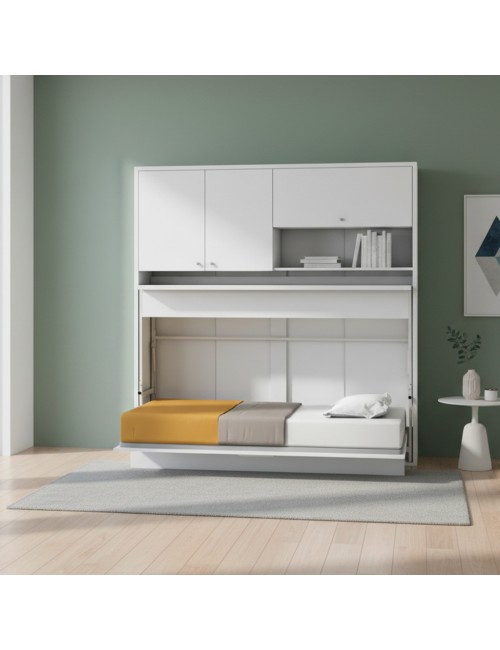 Letto a scomparsa salvaspazio singolo con scrivania estraibile Nitro bianco 207x35x208H