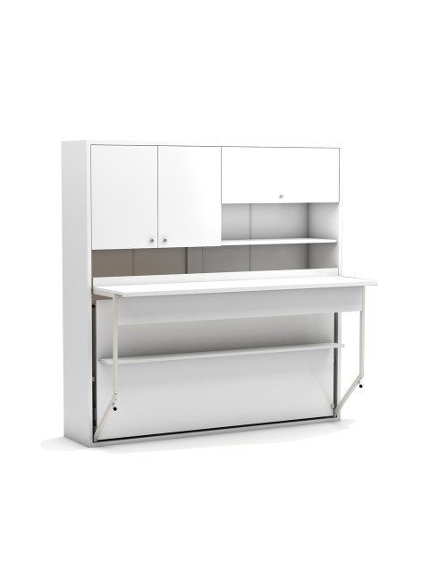 Letto a scomparsa salvaspazio singolo con scrivania estraibile Nitro bianco 207x35x208H