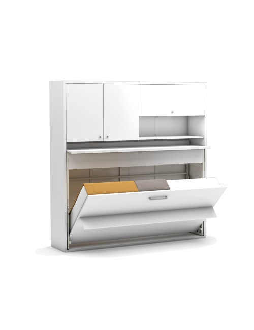 Letto a scomparsa salvaspazio singolo con scrivania estraibile Nitro bianco 207x35x208H
