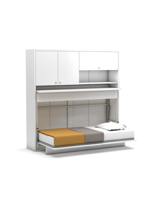 Letto a scomparsa salvaspazio singolo con scrivania estraibile Nitro bianco 207x35x208H