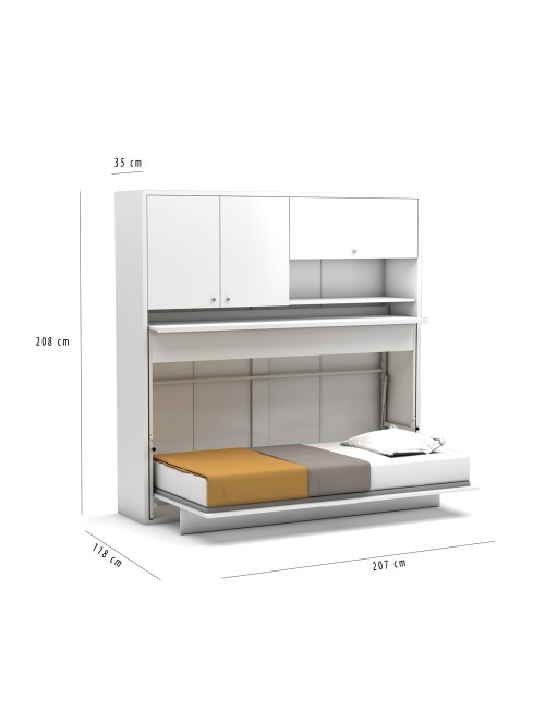 Letto a scomparsa salvaspazio singolo con scrivania estraibile Nitro bianco 207x35x208H