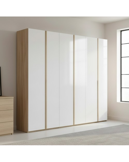 Armadio Matrimoniale Melodia 273 cm con 6 Ante Battenti | Guardaroba Moderno Olmo e Bianco Lucido