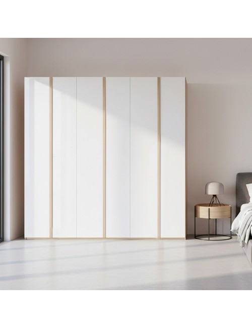 Armadio Matrimoniale Melodia 273 cm con 6 Ante Battenti | Guardaroba Moderno Olmo e Bianco Lucido