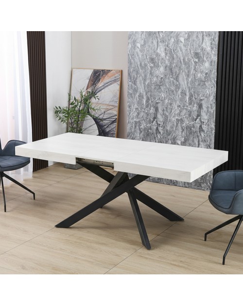 Tavolo rettangolare allungabile Belinda piano bianco e base nera 160x90x75