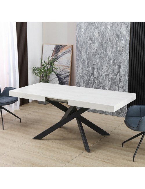Tavolo rettangolare Allungabile Belinda piano bianco e base nera