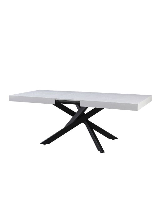 Tavolo rettangolare Allungabile Belinda piano bianco e base nera