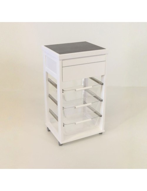 Carrello Dolly in Faggio Massello Bianco con Cesti Trasparenti – Luminosità e Funzionalità per Ogni Ambiente