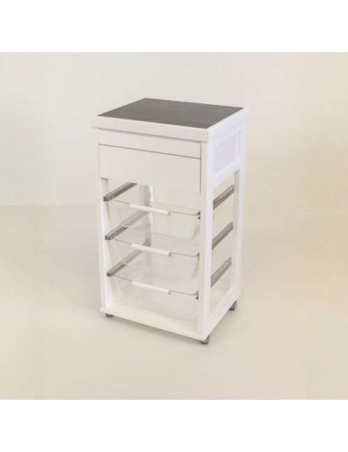 Carrello Dolly in Faggio Massello Bianco con Cesti Trasparenti – Luminosità e Funzionalità per Ogni Ambiente