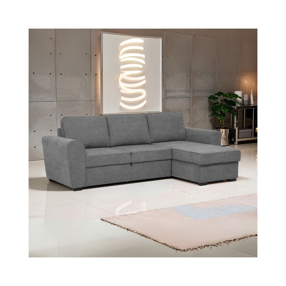 Divano letto penisola Reversibile Aston con contenitore in tessuto grigio 251.5x159.5x86H