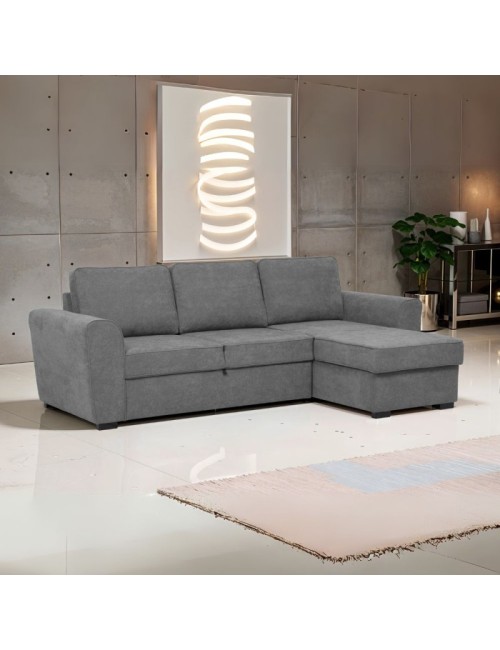 Divano letto penisola Reversibile Aston con contenitore in tessuto grigio 251.5x159.5x86H