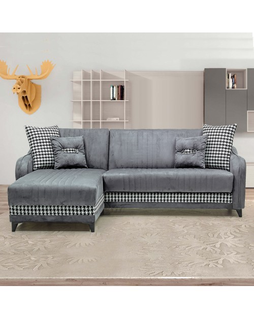 Divano con penisola contenitore reversibile 246x138x92 H Laos colore grigio