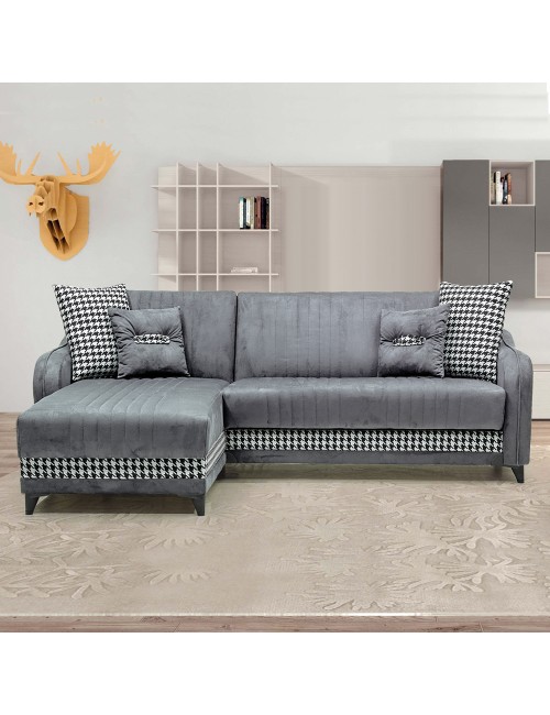 Divano con Penisola Contenitore Reversibile 246x138x92 H Laos Grigio