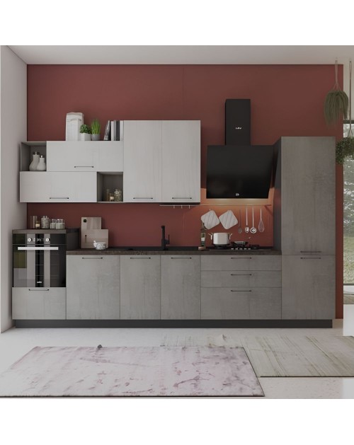 Cucina 360 cm antracite cemento fumo Pola Mira destra