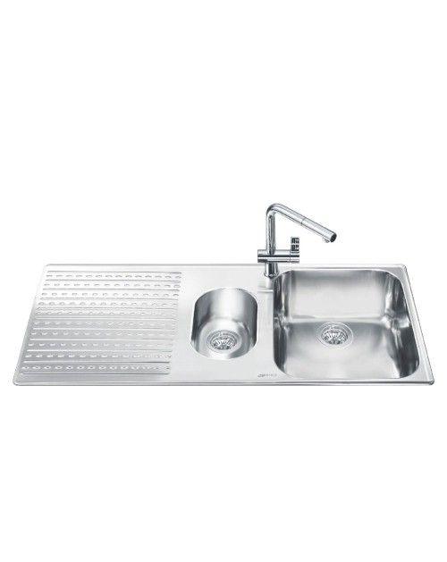 Lavello incasso 2 vasche e gocciolatoio sinistro 100x50 Smeg LTS102S2 inox spazzolato