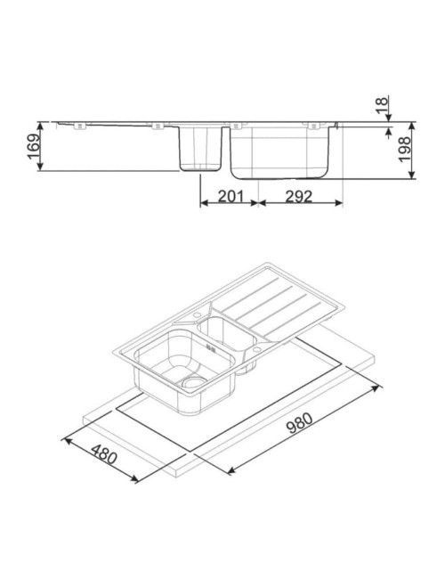 Lavello Incasso 2 Vasche e Gocciolatoio Reversibile 100x50 Smeg