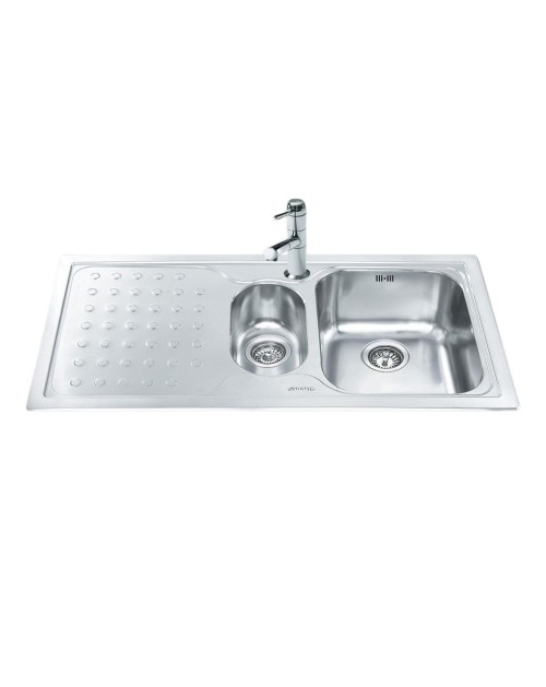 Lavello incasso 2 vasche gocciolatoio sinistro 100x50 Smeg LV100S3 inox