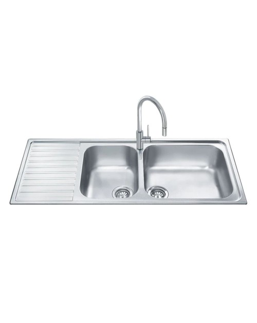 Lavello incasso semifilo 2 vasche e gocciolatoio sinistro 116x50 Smeg LGM116S inox