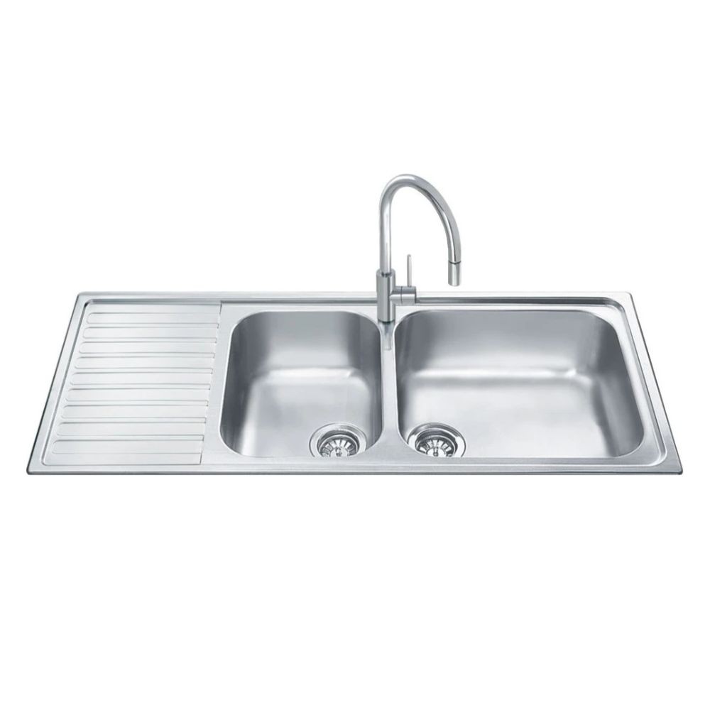 Lavello incasso semifilo 2 vasche e gocciolatoio sinistro 116x50 Smeg LGM116S inox