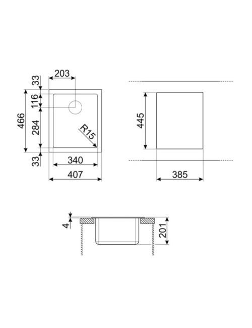 Lavello Incasso Monovasca Semifilo 40x46 Smeg VQR40 Inox Spazzolato