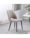 Set 4 Sedia Naila beige con Schienale Trapuntato a Righe Verticali e Gambe in Metallo Nero