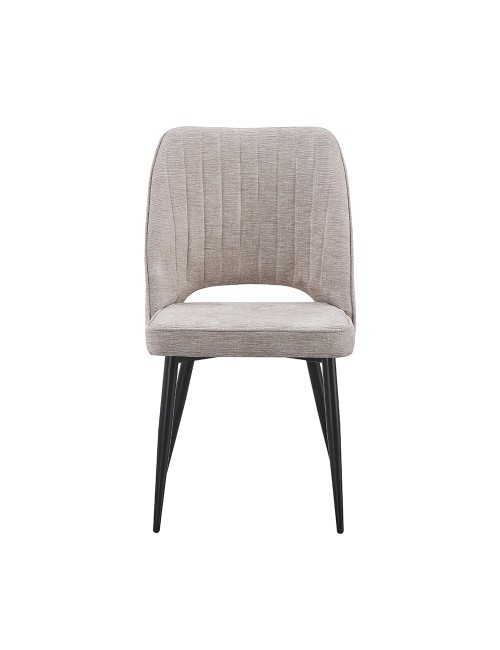 Set 4 Sedia Naila beige con Schienale Trapuntato a Righe Verticali e Gambe in Metallo Nero