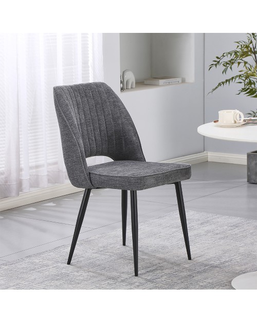 Set 4 Sedia Naila grigio con Schienale Trapuntato a Righe Verticali e Gambe in Metallo Nero