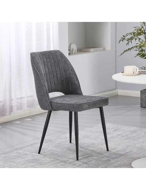 Set 4 Sedia Naila grigio con Schienale Trapuntato a Righe Verticali e Gambe in Metallo Nero