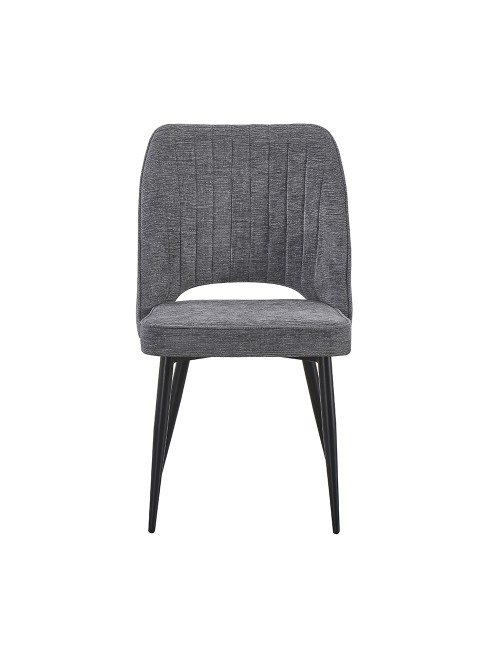 Set 4 Sedia Naila grigio con Schienale Trapuntato a Righe Verticali e Gambe in Metallo Nero