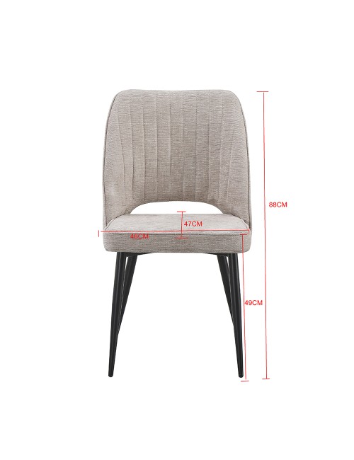 Set 4 Sedia Naila grigio con Schienale Trapuntato a Righe Verticali e Gambe in Metallo Nero