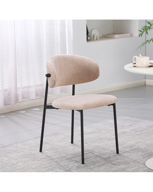 Set 4 Sedia Judit in Tessuto Effetto Teddy beige con Gambe in Metallo Nero