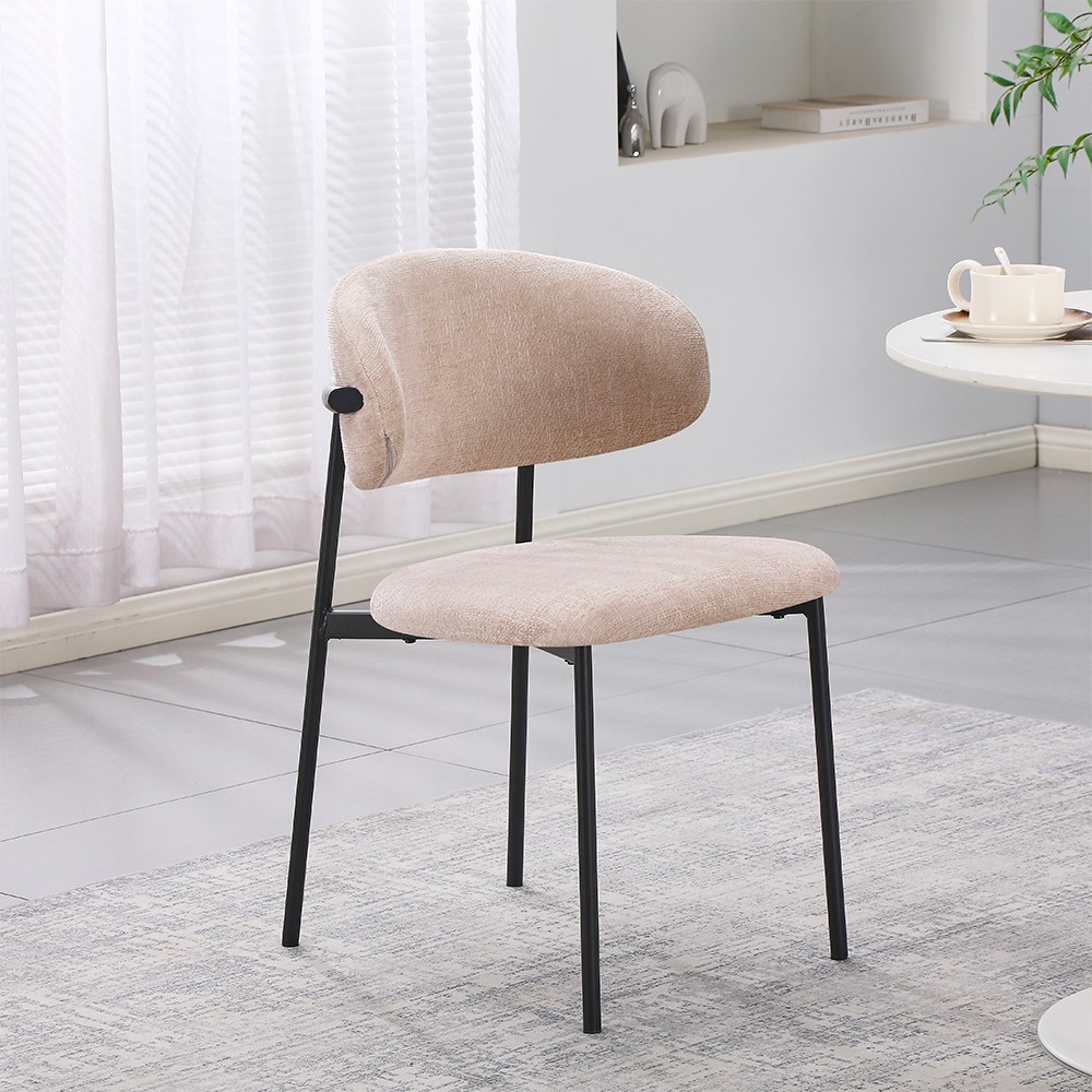Set 4 Sedia Judit in Tessuto Effetto Teddy beige con Gambe in Metallo Nero