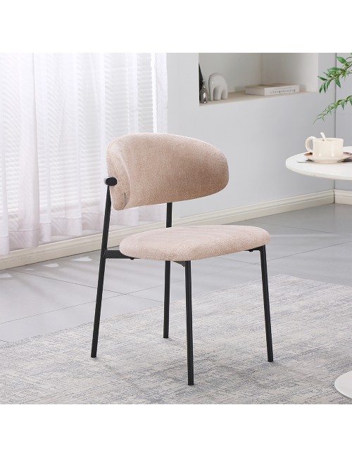 Set 4 Sedia Judit in Tessuto Effetto Teddy beige con Gambe in Metallo Nero