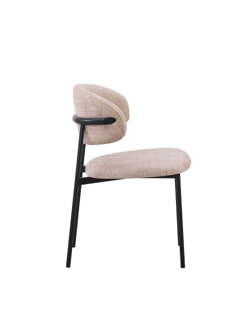Set 4 Sedia Judit in Tessuto Effetto Teddy beige con Gambe in Metallo Nero