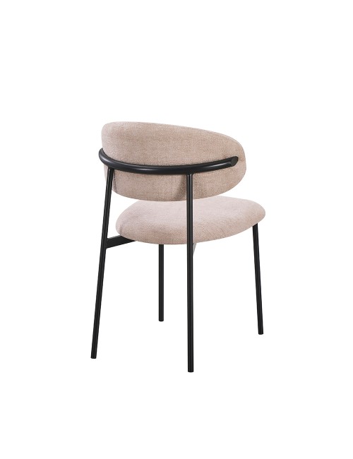 Set 4 Sedia Judit in Tessuto Effetto Teddy beige con Gambe in Metallo Nero
