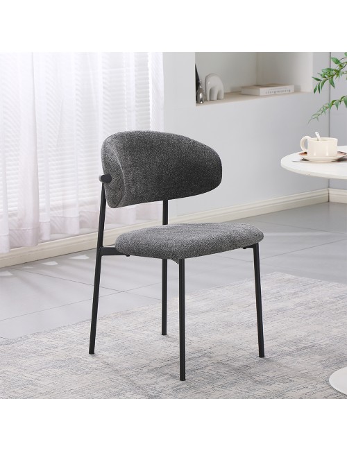 Set 4 Sedia Judit in Tessuto Effetto Teddy grigio con Gambe in Metallo Nero