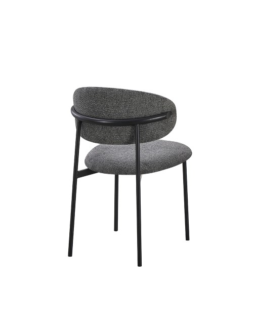 Set 4 Sedia Judit in Tessuto Effetto Teddy grigio con Gambe in Metallo Nero