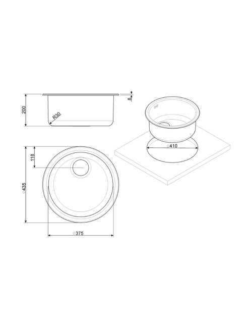 Lavello Incasso Monovasca Rotondo 43.7x43.7 Smeg 10I3PN PVD