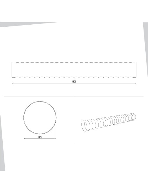 Tubo flessibile tondo diametro 125 per cappe BVTF1251500 1,5 mt.