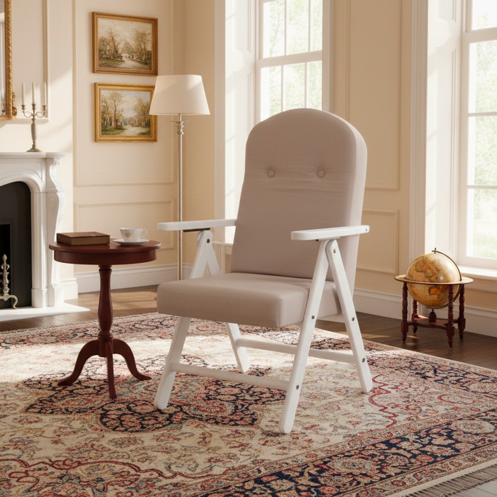 Poltrona Palmarola Regolabile 4 Posizioni in Tessuto Beige e Struttura Bianca – Comfort Classico e Relax Quotidiano