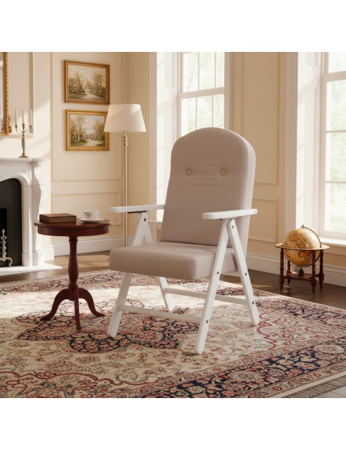 Poltrona Palmarola Regolabile 4 Posizioni in Tessuto Beige e Struttura Bianca – Comfort Classico e Relax Quotidiano
