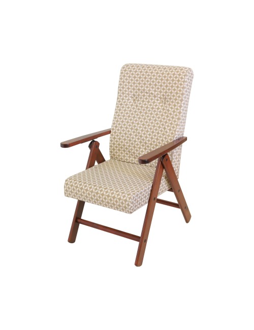 Poltrona Linosa Regolabile 4 Posizioni in Legno di Faggio Noce e tessuto fantasia beige – Design e Relax Quotidiano