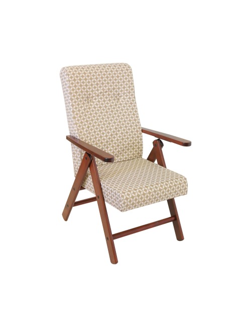 Poltrona Linosa Regolabile 4 Posizioni in Legno di Faggio Noce e tessuto fantasia beige – Design e Relax Quotidiano