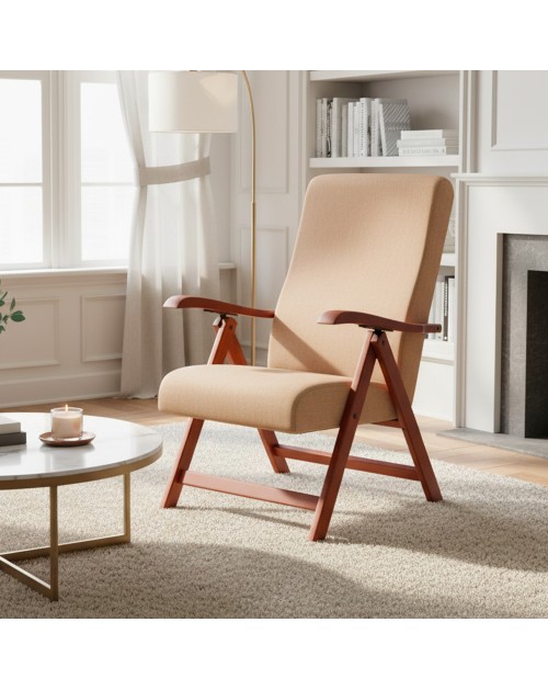Poltrona Caprera Regolabile 4 Posizioni in Legno di Faggio noce e tessuto beige – Comfort e Versatilità