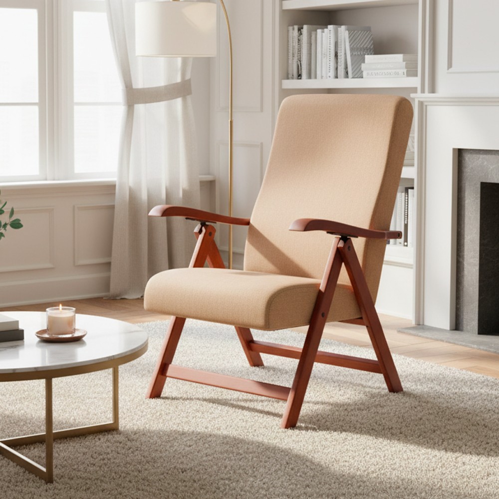Poltrona Caprera Regolabile 4 Posizioni in Legno di Faggio noce e tessuto beige – Comfort e Versatilità