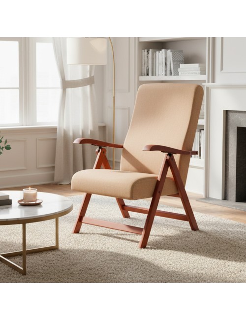 Poltrona Caprera Regolabile 4 Posizioni in Legno di Faggio noce e tessuto beige – Comfort e Versatilità