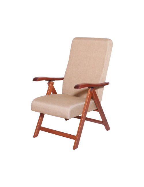 Poltrona Caprera Regolabile 4 Posizioni in Legno di Faggio noce e tessuto beige – Comfort e Versatilità