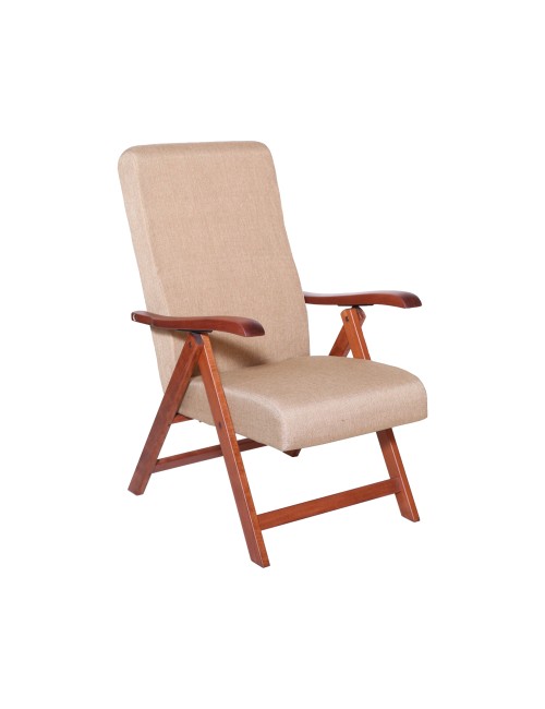 Poltrona Caprera Regolabile 4 Posizioni in Legno di Faggio noce e tessuto beige – Comfort e Versatilità