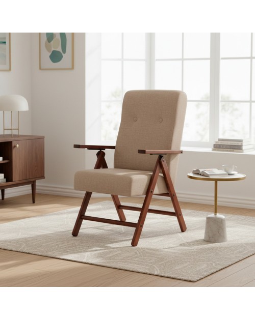 Poltrona Pianosa Regolabile 4 Posizioni in Legno di Faggio Noce e tessuto Beige – Comfort e Relax Quotidiano