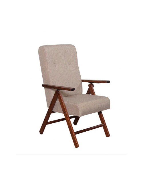 Poltrona Pianosa Regolabile 4 Posizioni in Legno di Faggio Noce e tessuto Beige – Comfort e Relax Quotidiano