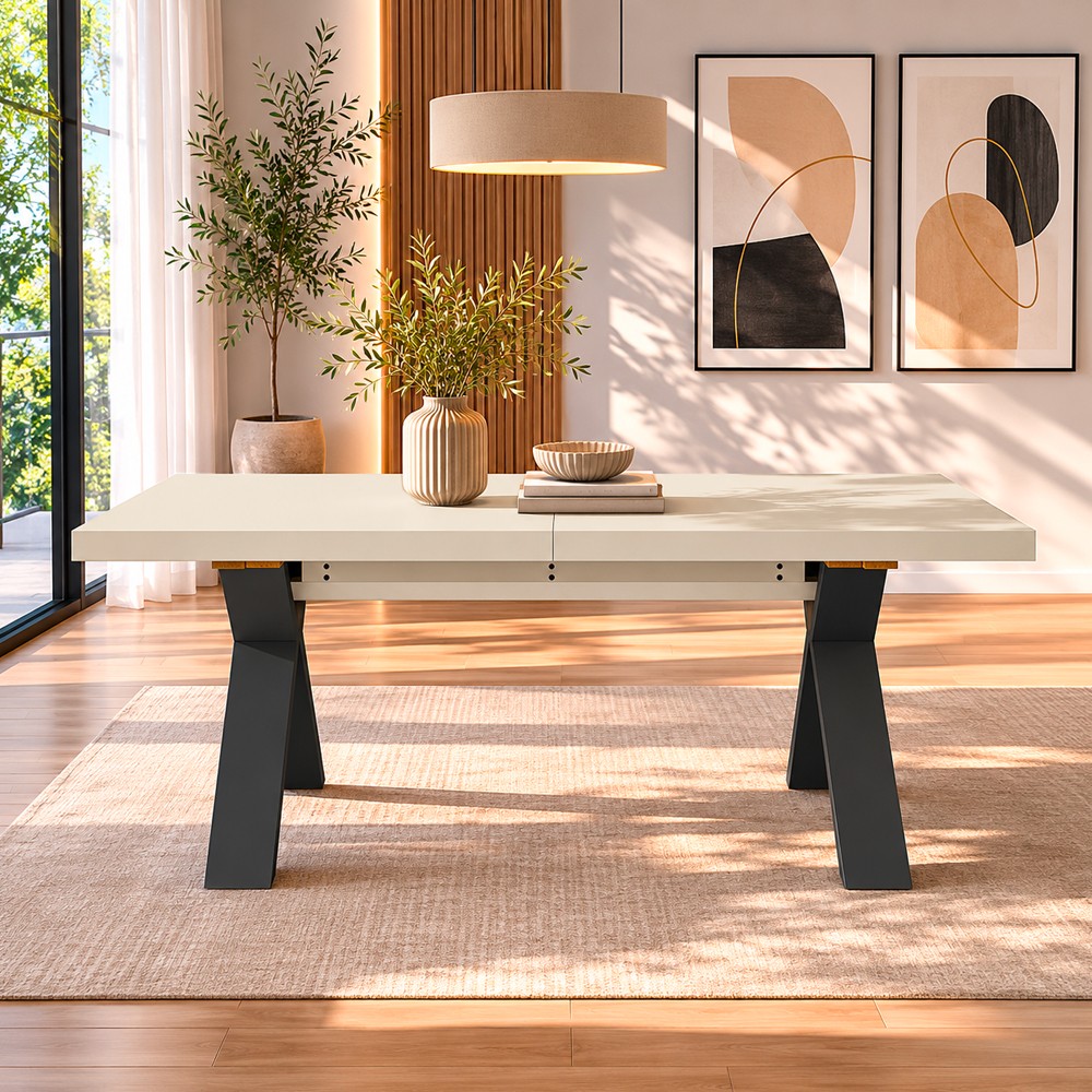 Tavolo Allungabile Milonga410 160 cm con Piano Cashmere e Gambe Incrociate Antracite
